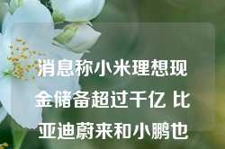 消息称小米理想现金储备超过千亿 比亚迪蔚来和小鹏也都有几百亿